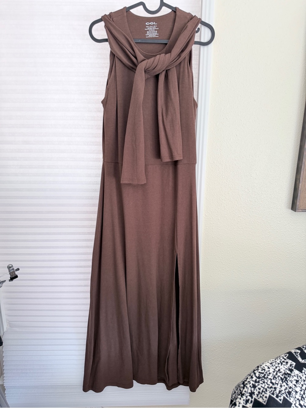 OGL Convertible Sleeve Brown Ribbed Long Sleeve Maxi Dress